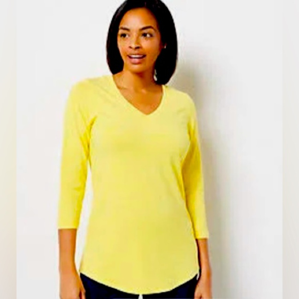 Susan Graver Weekend Cotton
Essentials Comfy V-Neck Tunic Knit Shirt 3/4 sleeves